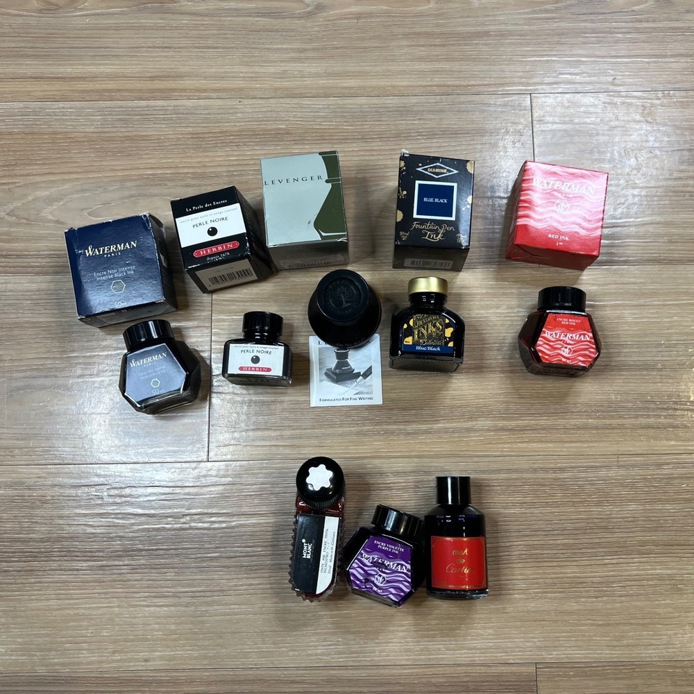 Waterman Montblanc Cartier Diamine Fountain Pen Bottled Ink Lot Multi Color